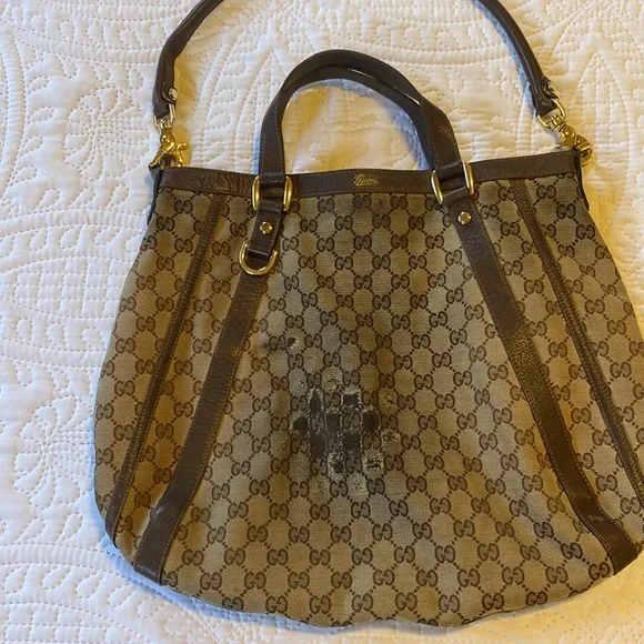 GUCCI REHAB GG Canvas Two Way Authentic Vintage Tote. Preloved.Aged w some wear. - Picture 4 of 10
